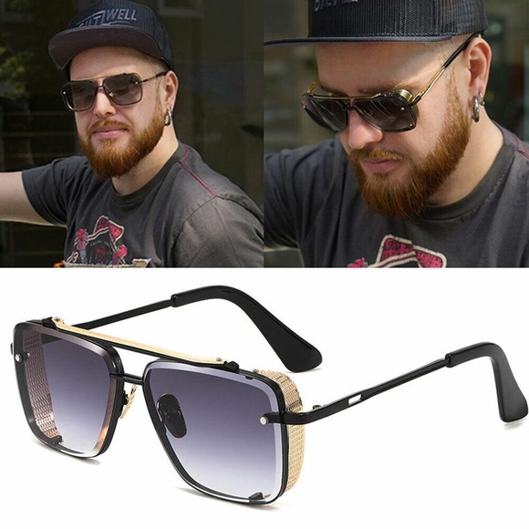 Square Sunglasses Designer Style Gold‎ Accent Oversized Fashion Shades UV400 New - Picture 1 of 7